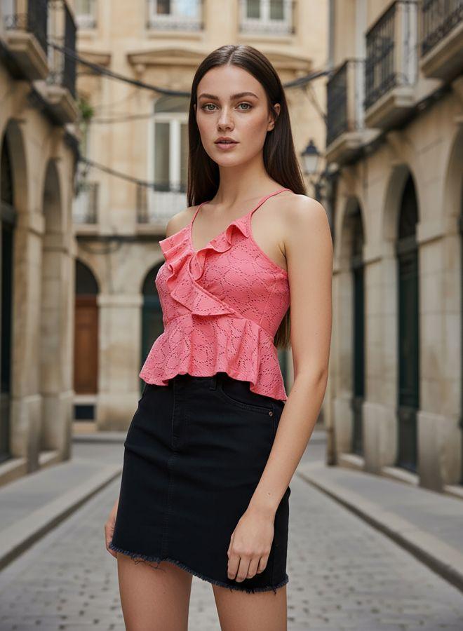 Freehand Women Regular Fit Self Design Spaghetti Strap Neck Sleeveless Peplum Top - Image 3